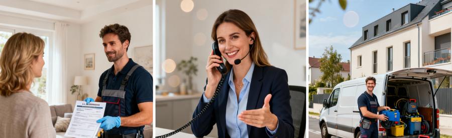 Triptyque garanties débarras : assurance pro, service client accompagnement, intervention sécurisée Montigny