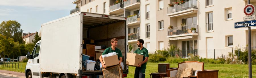 Équipe débarras chargeant encombrants à Montigny-le-Bretonneux, service proximité Saint-Quentin-en-Yvelines