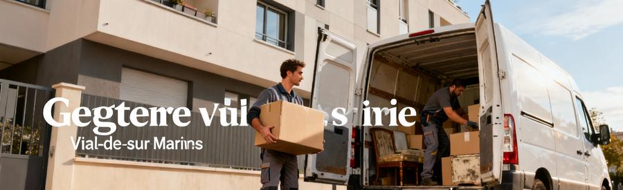 Débarrasseur chargeant rapidement encombrants dans camionnette devant immeuble Vitry-sur-Seine Val-de-Marne