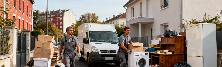 Professionnels évacuant encombrants lors vidage complet habitation Champigny-sur-Marne avec camionnette