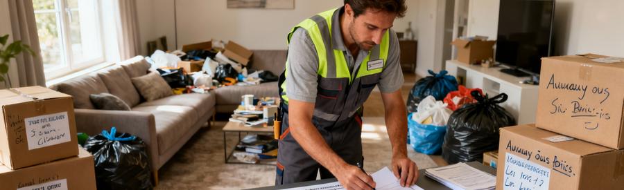 Professionnel organisant documents et inventaire pour comparer offres débarras à Aulnay-sous-Bois