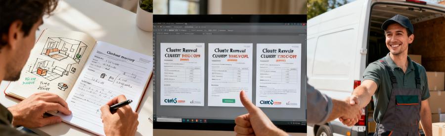 Parcours Simple Demande Comparaison Selection Clamart Processus en 3 étapes : remplir formulaire débarras, comparer offres professionnels, choisir débarrasseur à Clamart