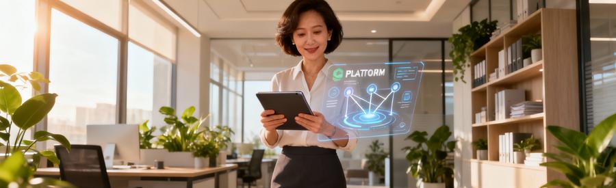 Femme mi-corps consultant tablette pour comparer devis débarras professionnels sur plateforme numérique