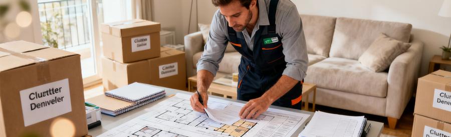 Professionnel préparant intervention débarras avec inventaire détaillé et documents à Chelles