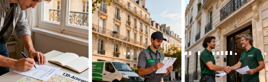 Étapes simplifiées demande intervention vide-maison Paris 13ème arrondissement avec professionnel local