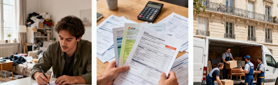 Processus en 3 étapes : remplissage formulaire, comparaison offres professionnels, intervention débarrasseurs à Clichy