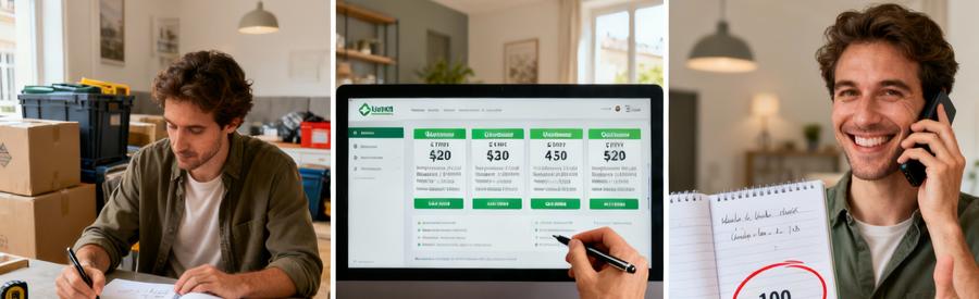 Processus en trois étapes : description des encombrants, réception et comparaison de 5 offres professionnelles