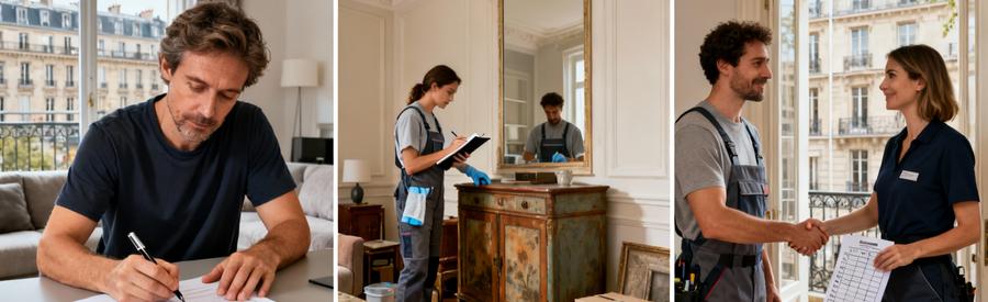 Organisation vide-appartement Paris 14e : formulaire, évaluation objets anciens, accord professionnel