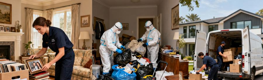 Trois situations vide-habitation : tri succession, intervention spécialisée, évacuation express par professionnels