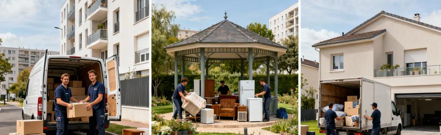 Prestations débarras professionnels Créteil selon taille logement, studio pavillon maison, équipes action chargement