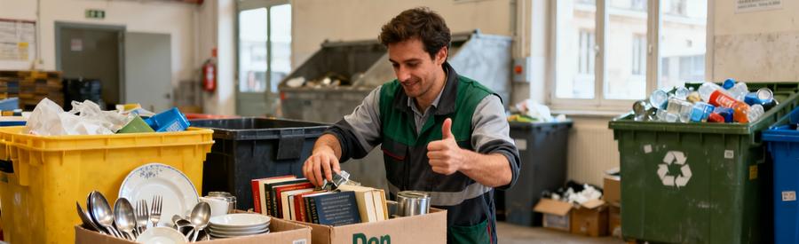Débarrasseur professionnel effectuant le tri sélectif à Levallois-Perret avec contenants pour dons et recyclage