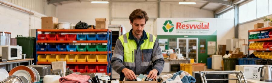 Professionnel triant objets récupérés pour don associations et recyclage à Poissy