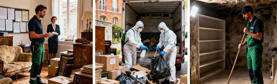 Triptyque débarras Toulouse : succession, syndrome Diogène, remise en état avec débarrasseurs professionnels en pied