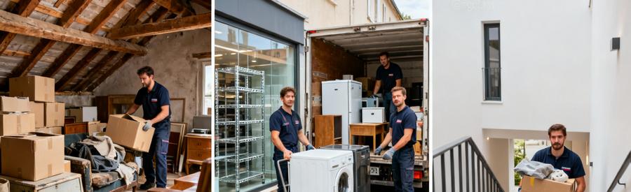 Professionnels évacuant encombrants grenier, local commercial et appartement à Savigny-le-Temple