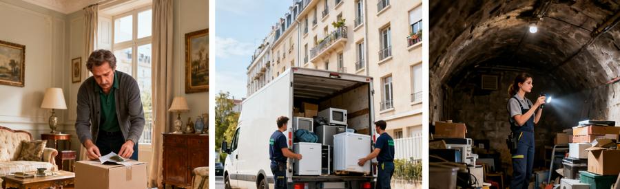 Trois situations débarras à Montreuil : succession, chargement encombrants, évacuation cave encombrée