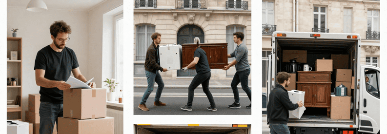 Trois types interventions débarras Asnières : évaluation appartement, chargement camion, cave encombrée