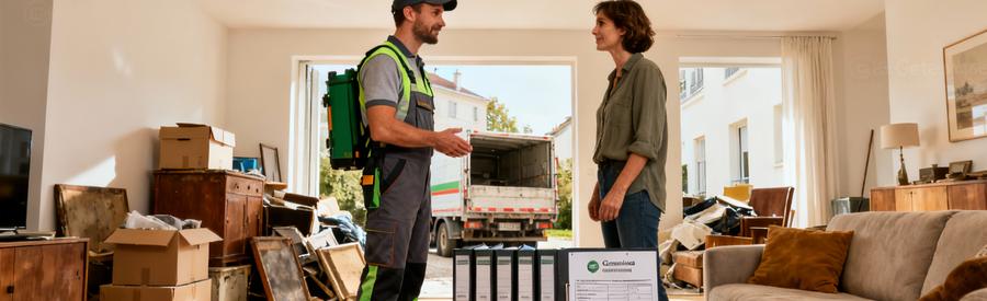 Professionnel débarras présentant attestations et certifications à client Colombes pour vérifier qualifications