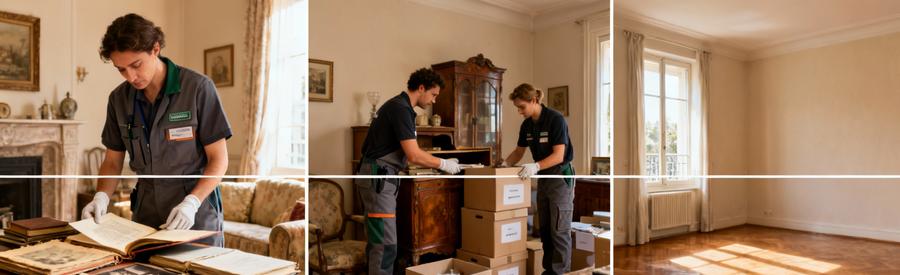 Professionnels organisant vide-maison succession avec respect documents et meubles héritage à Issy-les-Moulineaux