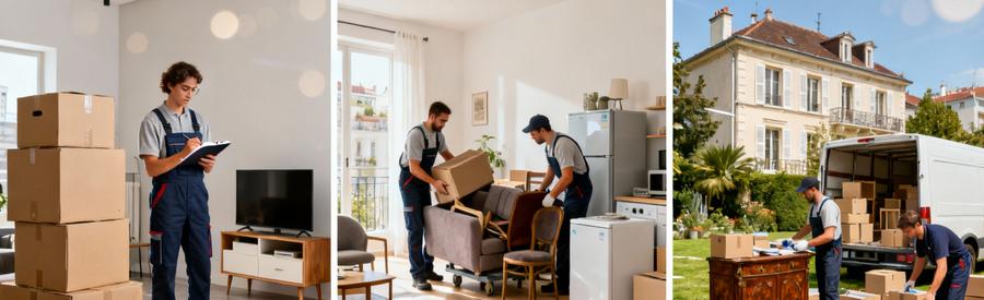 Professionnels évaluant volumes encombrants studio, appartement et maison à Colombes pour estimation intervention