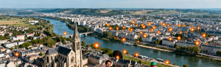 Vue aérienne de Pontoise et Cergy montrant les zones d'intervention des débarrasseurs professionnels dans le Val-d'Oise