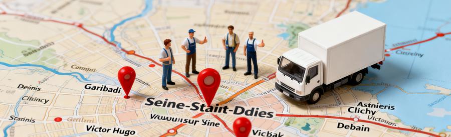 Carte de Saint-Ouen-sur-Seine et communes voisines montrant les zones d'intervention des professionnels du débarras