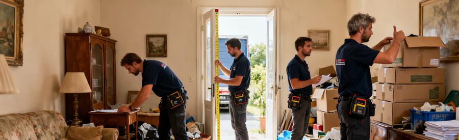 Comparaison Debarrasseurs Oise Diagnostic Trois professionnels du débarras évaluent un intérieur encombré en Oise pour établir un diagnostic précis
