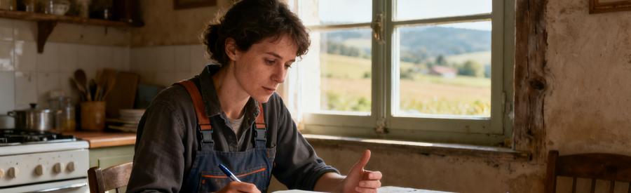 Comparaison Devis Professionnels Demenagement Gers Personne comparant plusieurs devis de professionnels sur table avec carnet, dans maison gersoise lumineuse