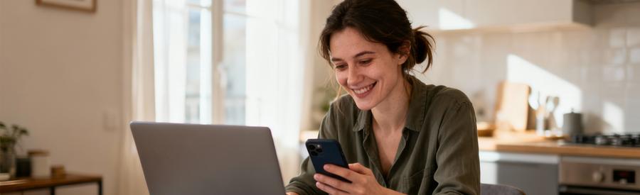 Comparaison Offres Debarras Domicile Kremlin Bicetre Femme comparant facilement les offres de débarrasseurs au Kremlin-Bicêtre depuis son domicile sur ordinateur