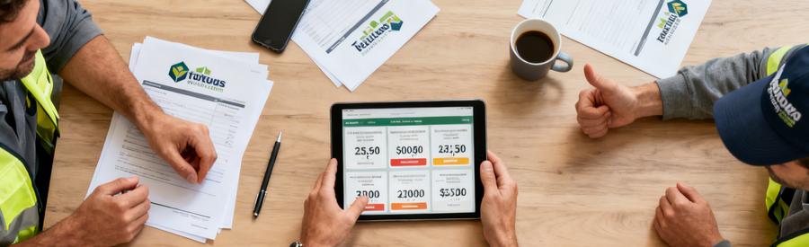 Comparaison Offres Professionnels Toulouse Personne comparant plusieurs propositions de professionnels toulousains sur tablette et documents papier