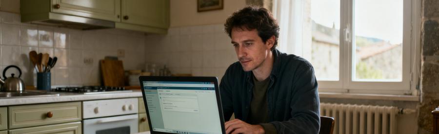 Personne consultant sereinement un ordinateur pour comparer des services professionnels au Puy-en-Velay