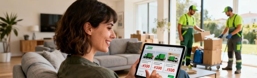 Femme consultant sur tablette plusieurs propositions de professionnels pour son projet à Évry-Courcouronnes