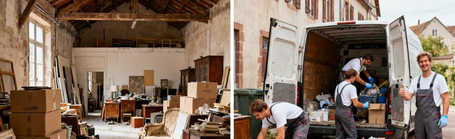 Avant/après : studio encombré transformé en espace vide par équipe de débarrasseurs professionnels du Haut-Rhin