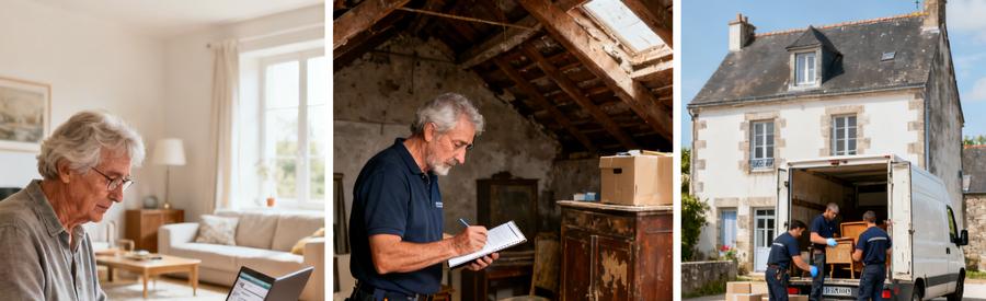 Debarras Quimper Etapes Processus Les 3 étapes du débarras à Quimper : demande en ligne, évaluation professionnelle, évacuation et nettoyage par experts du Finistère.