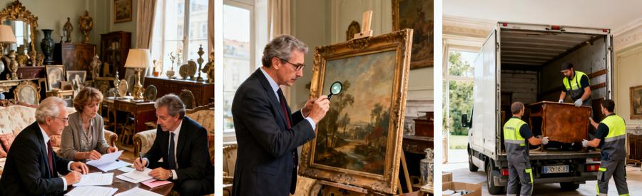 Debarras Succession Centre Val Loire Expertise Processus complet débarras succession : consultation notariale, expertise commissaire-priseur, enlèvement professionnel en Centre-Val de Loire