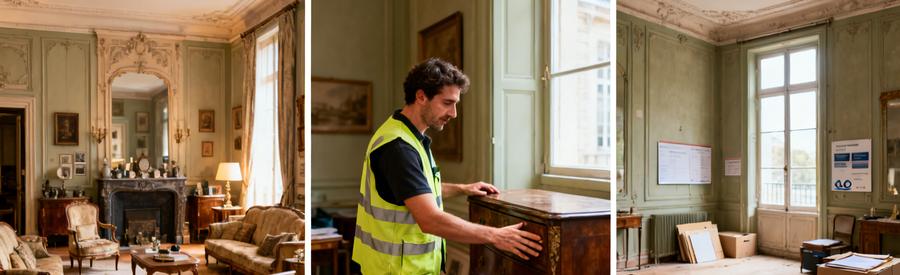 Debarras Succession Compiègne Processus Respectueux Processus de débarras après décès à Compiègne : salon meublé, évaluation professionnelle bienveillante, puis progressivement vidé avec respect.