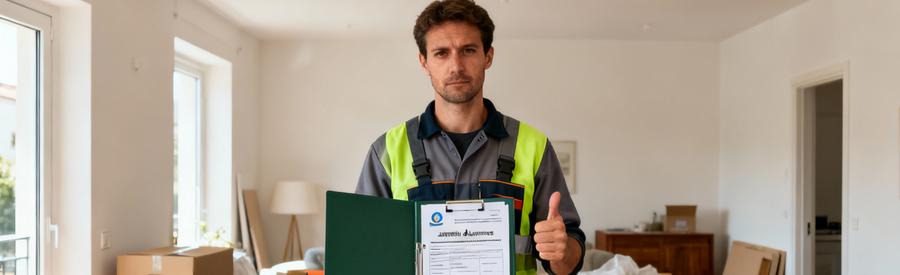 Debarrasseur Certifie Assurances Goussainville Débarrasseur professionnel certifié présentant ses documents d'assurance pour intervention à Goussainville