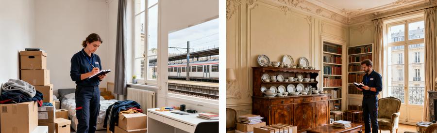 Comparaison studio étudiant encombré et grand appartement familial Ainay avec débarrasseurs professionnels Lyon 2ème