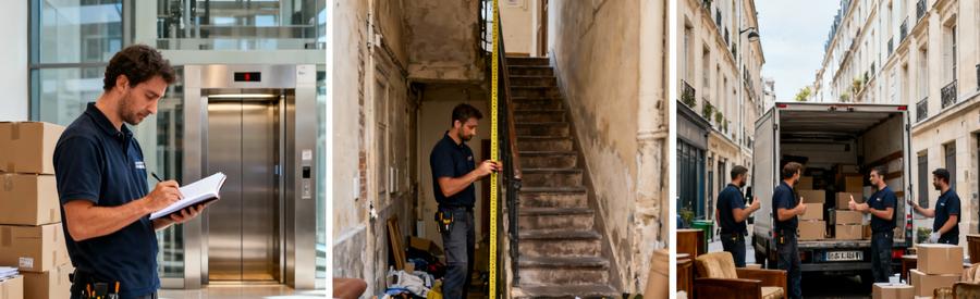 Evaluation Acces Logistique Lyon 3eme Évaluation des accès pour débarras dans le 3ème arrondissement de Lyon, immeuble moderne et maison ancienne