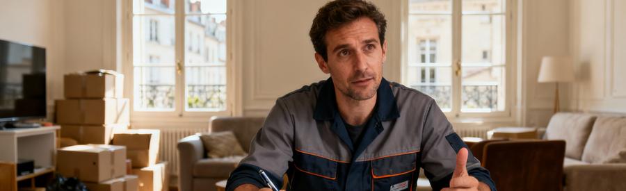 Evaluation Chantier Professionnel Lyon 3eme Professionnel évaluant un chantier avec carnet de notes dans un appartement du 3ème arrondissement de Lyon