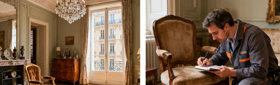 Evaluation Mobilier Ancien Appartement Lyon 6eme Professionnel évaluant mobilier ancien de valeur dans appartement Lyon 6ème pour débarras avec rachat d'objets