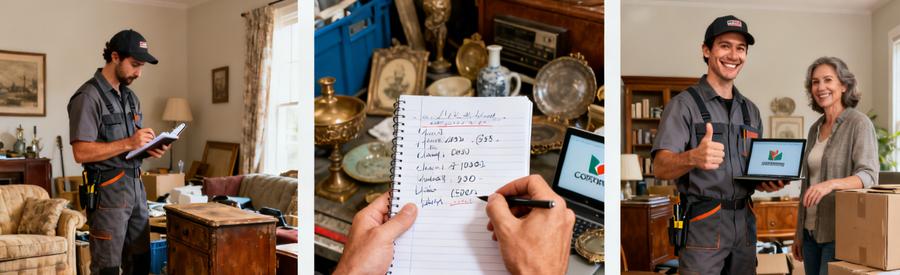 Evaluation Objets Professionnelle Tarn 81 Professionnel évaluant meubles et objets lors d'un débarras dans le Tarn pour déterminer la formule adaptée