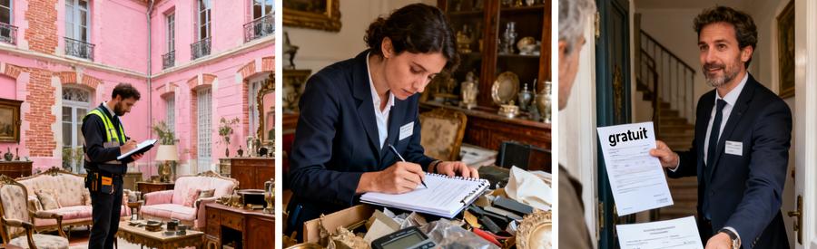 Evaluation Volume Objets Valeur Intervention Toulouse Professionnel évaluant objets et volume pour déterminer tarification intervention à Toulouse selon contenu du logement