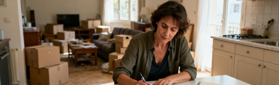 Femme Remplissant Formulaire Demande Balma Femme complétant formulaire de demande pour service d'évacuation d'encombrants dans sa maison à Balma