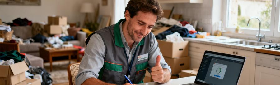 Personne remplissant formulaire de demande pour débarrasseurs professionnels au Puy-en-Velay sur ordinateur