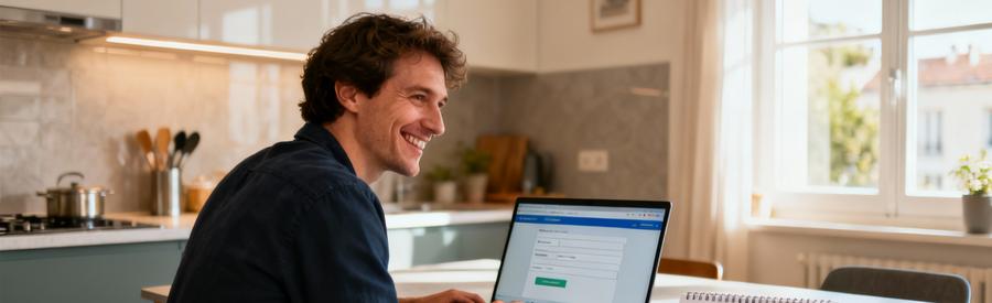 Personne remplissant un formulaire en ligne pour trouver un débarrasseur professionnel à Livry-Gargan rapidement