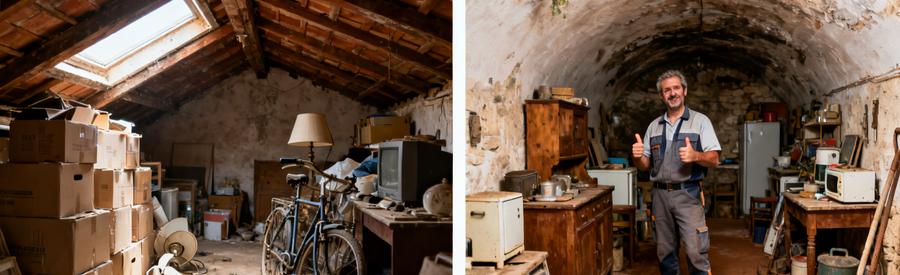 Grenier et cave encombrés nécessitant une intervention de débarras professionnel à Sète dans l'Hérault