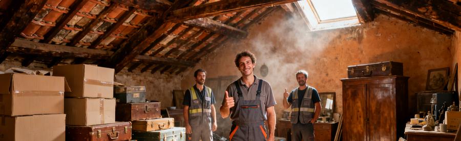 Grenier Encombre Maison Occitane Accumulation Grenier encombré d'une maison traditionnelle occitane avec poutres apparentes, cartons et vieux meubles accumulés