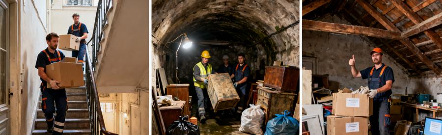 Intervention Debarras Appartement Cave Grenier Professionnels Professionnels réalisant trois types d'interventions : appartement sans ascenseur, cave humide et grenier mansardé