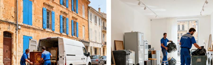 Professionnels du débarras intervenant sur maison ancienne et studio moderne à Narbonne