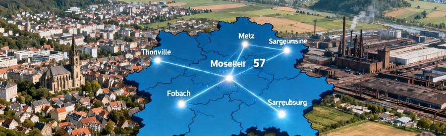 Carte interactive du département Moselle montrant le réseau de débarrasseurs professionnels couvrant Metz, Thionville, Forbach et l'ensemble du territoire.